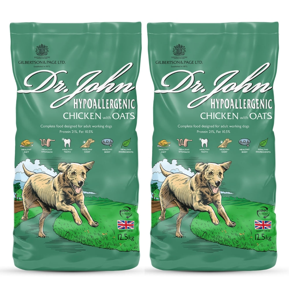 Dr John Hypoallergenic – Chicken & oats, wheat-free food for sensitive dogs, bundle 2x12.5 kg