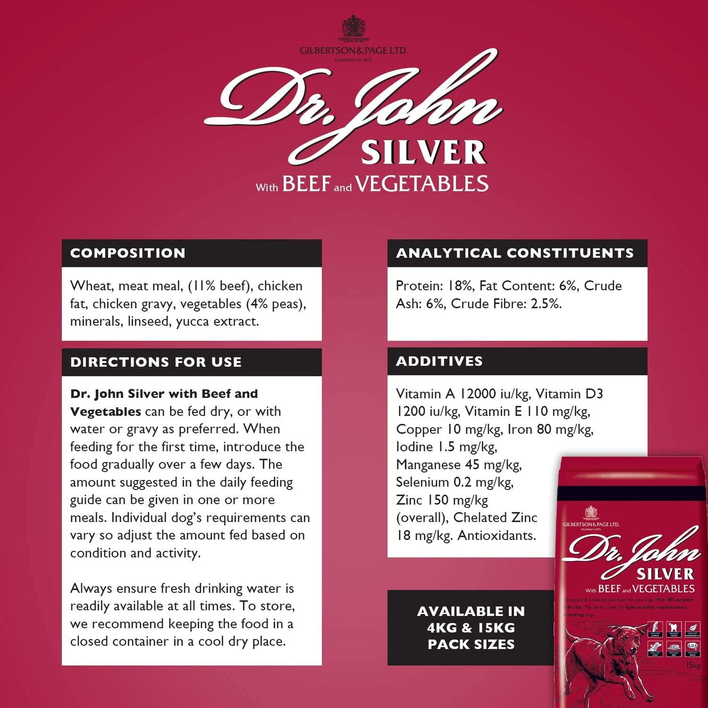 Dr John Silver – wołowina z warzywami, karma dla dorosłych psów oraz psich seniorów, 15 kg - Premium Dog Food from Gilbertson & Page - Just $31.50! Shop now at Gilbertson & Page Europe