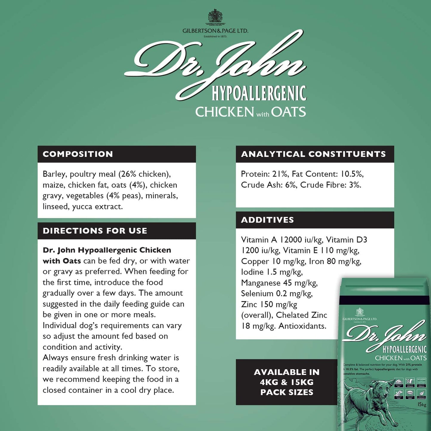 Dr John Hypoallergenic – kurczak z owsem, bez pszenicy, karma dla psów wrażliwych 4 kg - Premium Dog Food from Gilbertson & Page - Just $14! Shop now at Gilbertson & Page Europe