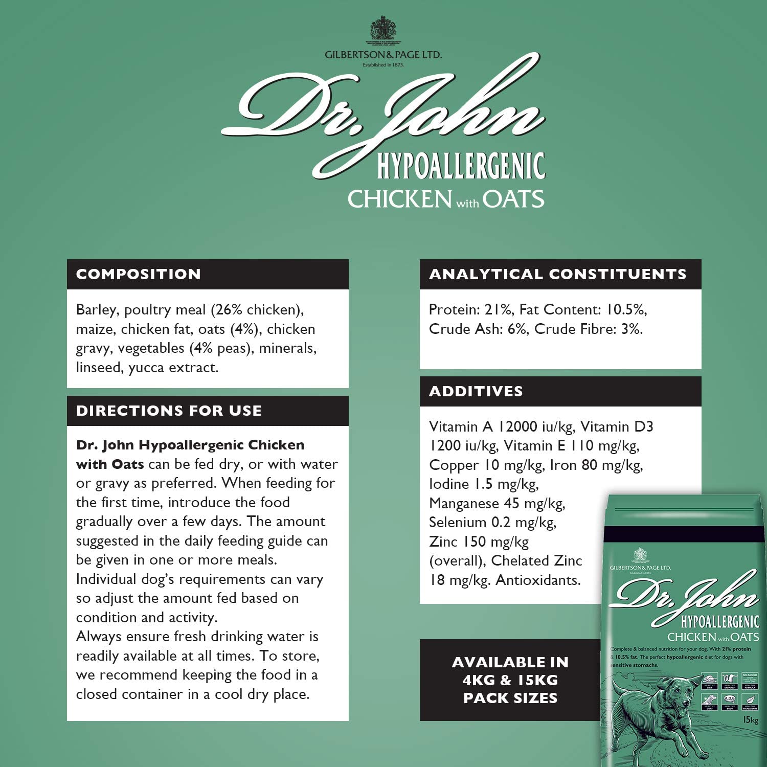 Dr John Hypoallergenic – kurczak z owsem, bez pszenicy, karma dla psów wrażliwych 4 kg - Premium Dog Food from Gilbertson & Page - Just $14! Shop now at Gilbertson & Page Europe