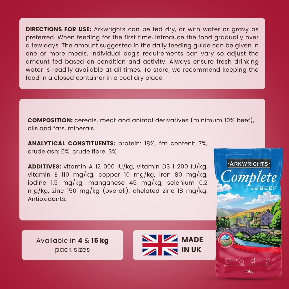 Arkwrights Beef – Rind • Trockenfutter für ausgewachsene Hunde • 15kg