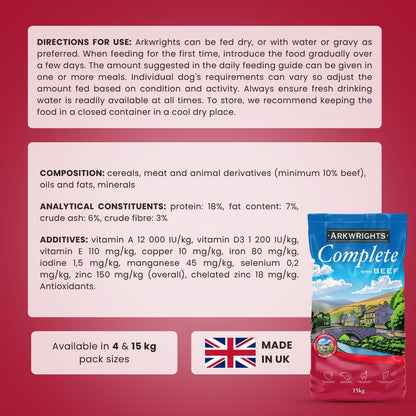Arkwrights Beef – Rind • Trockenfutter für ausgewachsene Hunde • 15kg