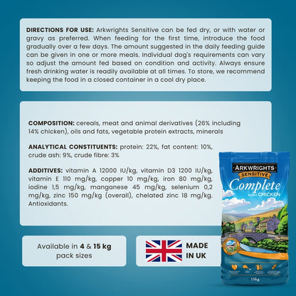 Arkwrights Sensitive – hondenvoer voor gevoelige honden • 15 kg