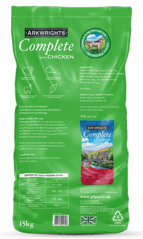 Arkwrights Chicken 15 kg – Complete Chicken Dry Dog Food for Adult Dogs