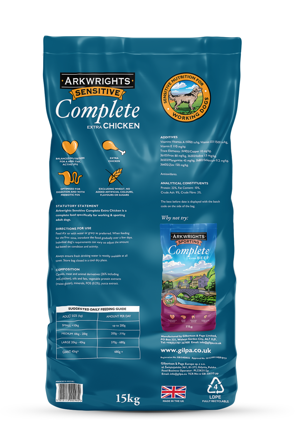 Arkwrights Sensitive 15 kg – Croquettes complètes pour chiens sensibles