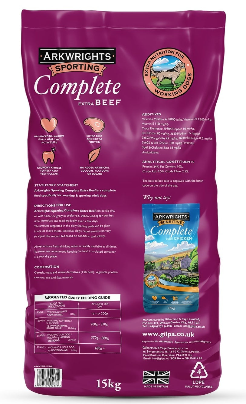 Arkwrights Sporting 15kg – High-Energy Dog Food for Active and Working Dogs