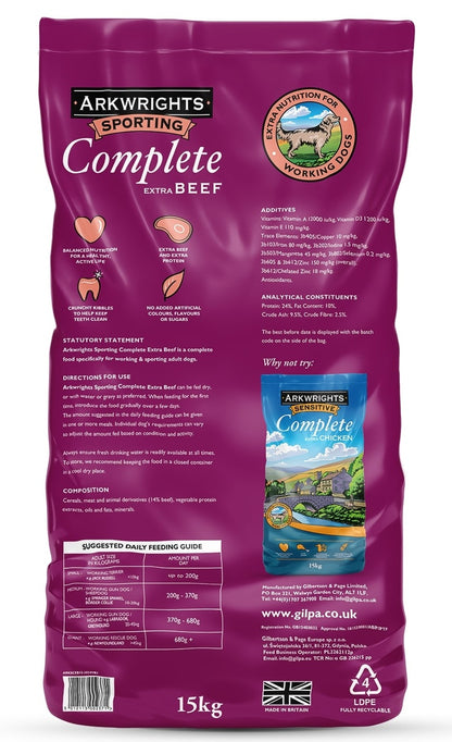 Arkwrights Sporting 15kg – High-Energy Dog Food for Active and Working Dogs