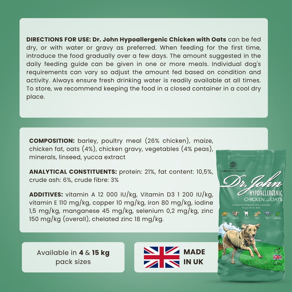 Dr John Allergivänligt – hundfoder kyckling & havre • 4 kg
