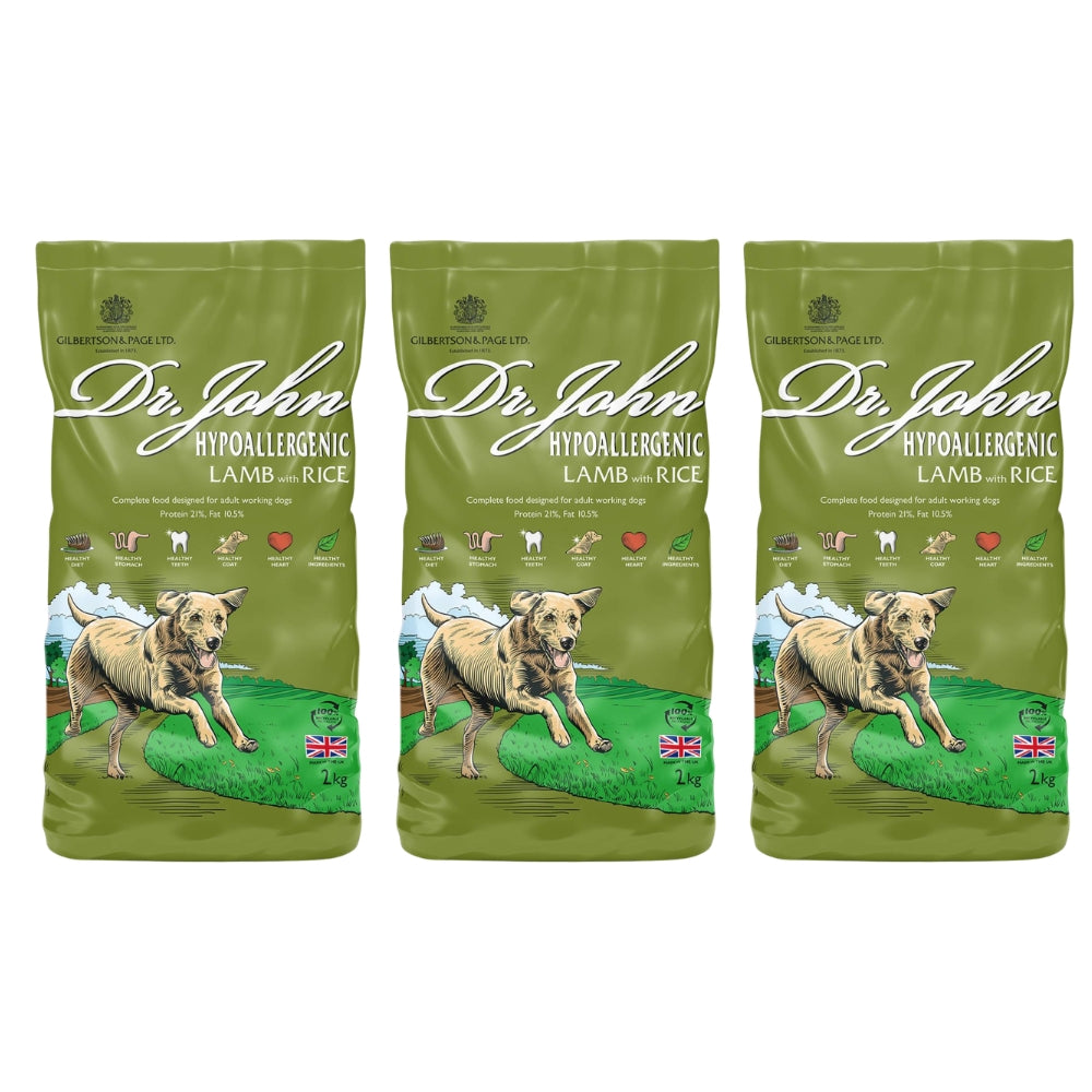 Dr John Hypoallergenic – jagnięcina z ryżem, bez pszenicy, karma dla psów wrażliwych, zestaw 3x2 kg