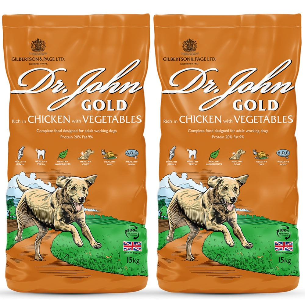Hrană pentru câini Dr John Gold – Pui cu legume, pentru câini adulți de talie mare, pachet 2x15kg