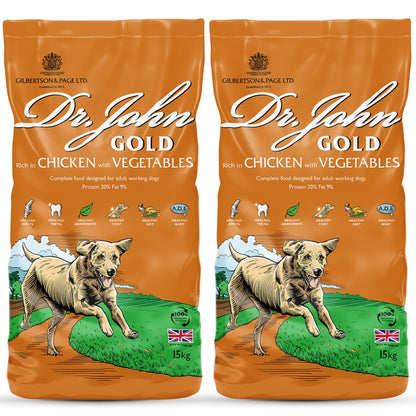 Hrană pentru câini Dr John Gold – Pui cu legume, pentru câini adulți de talie mare, pachet 2x15kg