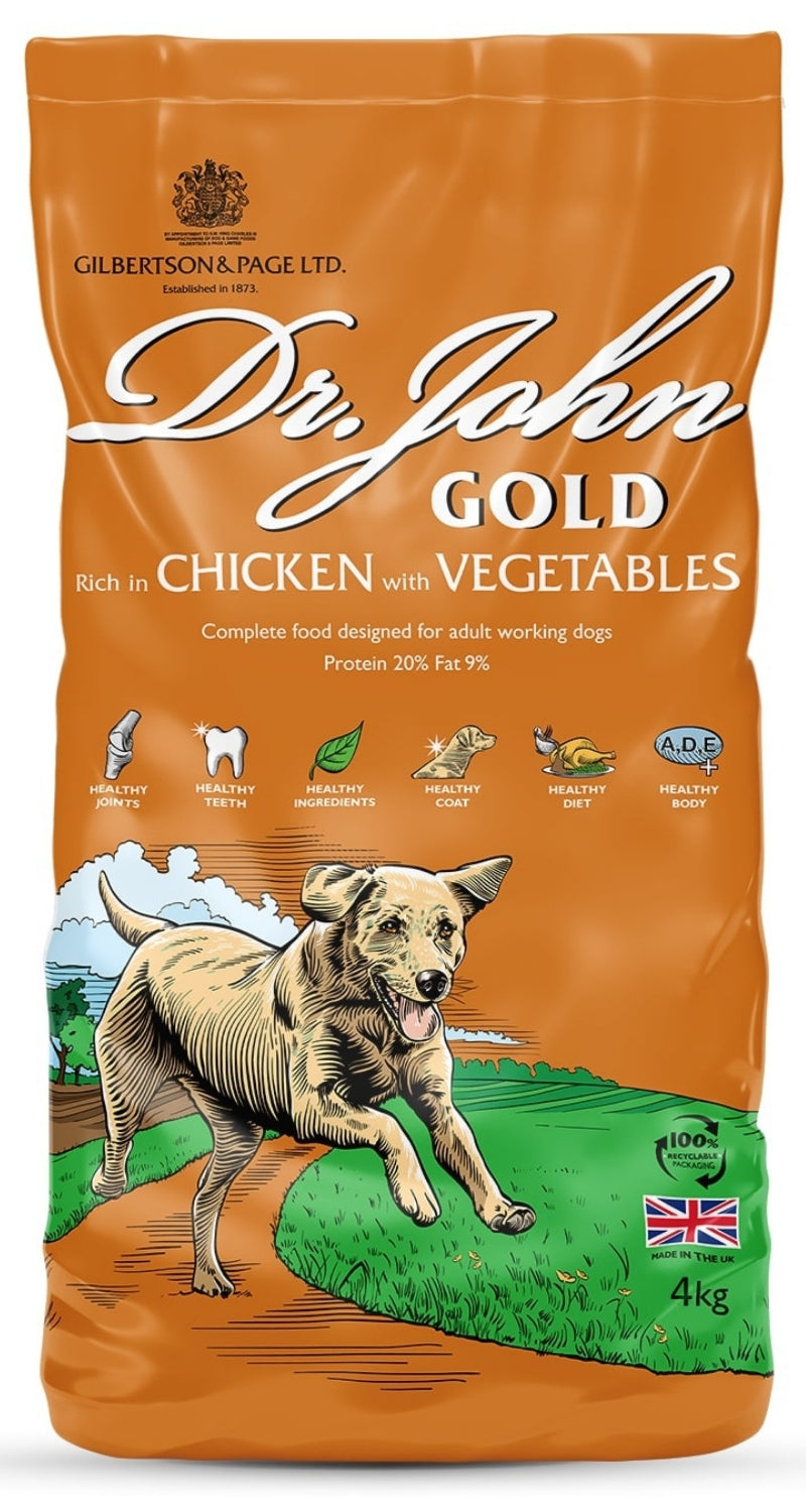 Nourriture pour chien Dr John Gold – Poulet avec légumes, pour chiens adultes de grandes races 4 kg