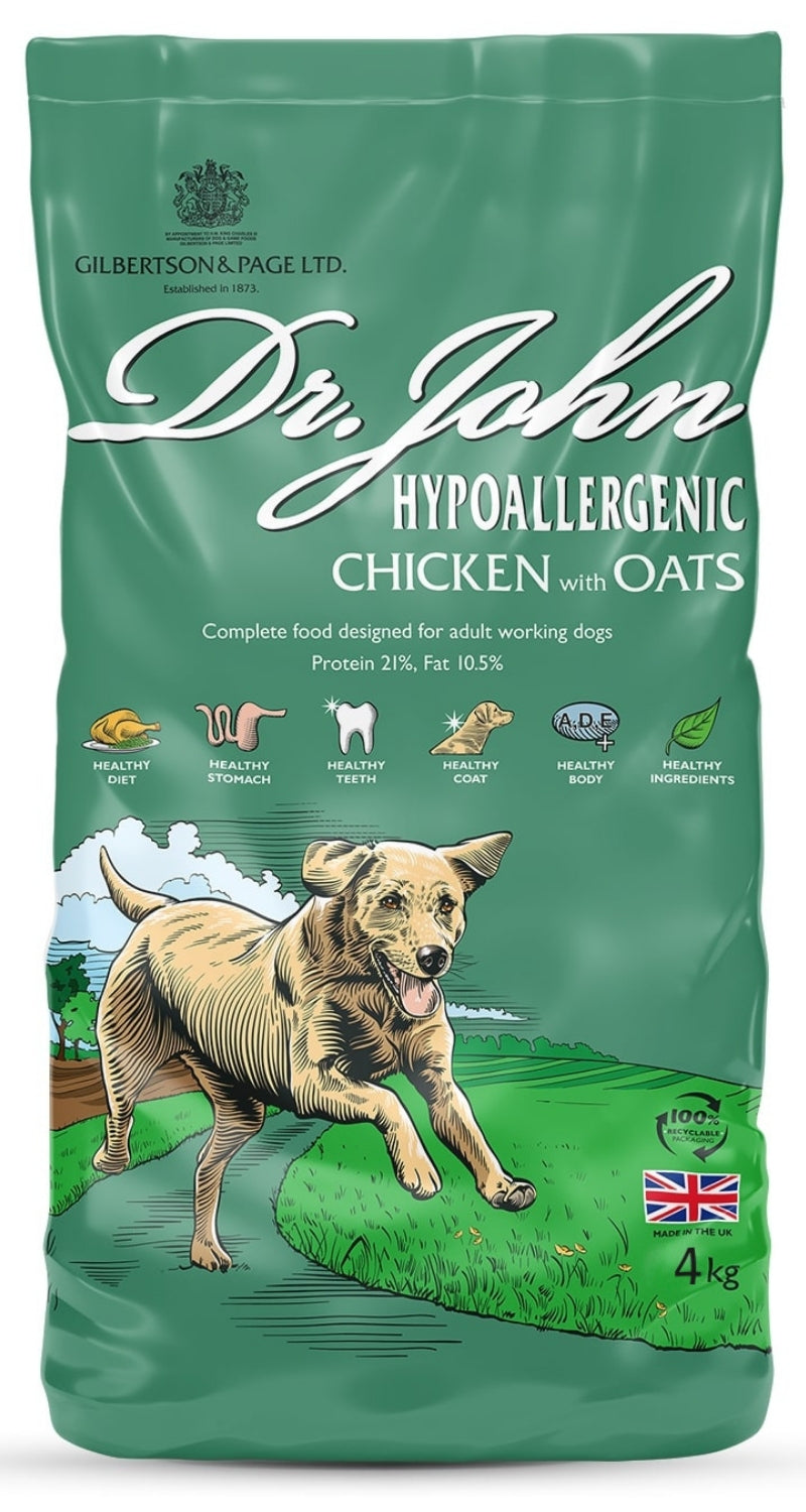 Poulet avec avoine, sans blé, pour chiens sensibles 4 kg