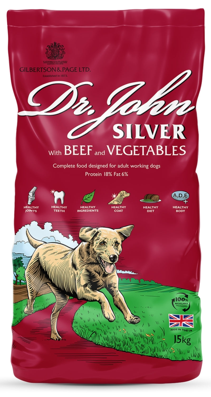 Cibo per cani Dr John Silver – Manzo con verdure, per cani adulti e anziani 15 KG