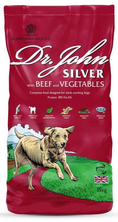 Cibo per cani Dr John Silver – Manzo con verdure, per cani adulti e anziani 15 KG
