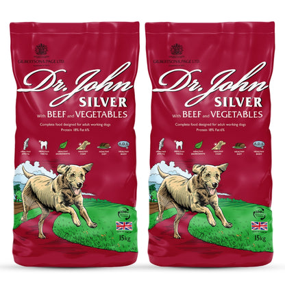Dr John Silver – Beef & vegetables, food for adult and senior dogs, bundle  2x15kg