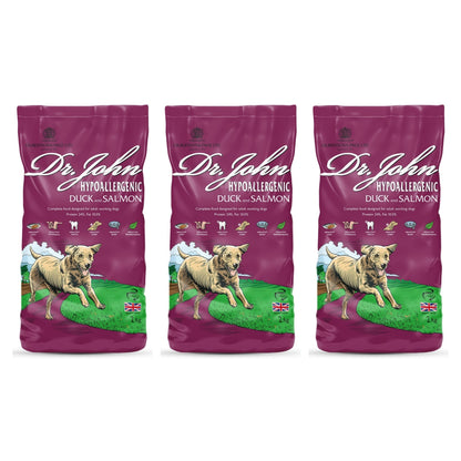 Nourriture pour chien Dr John Hypoallergénique – Canard et saumon, sans poulet, pour chiens sensibles, pack 3X2kg