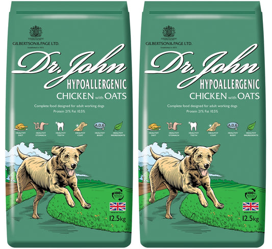Dr John Hypoallergenic – Chicken & oats, wheat-free food for sensitive dogs, bundle  2x12.5 kg