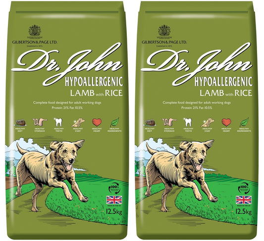 Dr John Hypoallergenic – jagnięcina z ryżem, bez pszenicy, karma dla psów wrażliwych, zestaw 2x12,5 kg