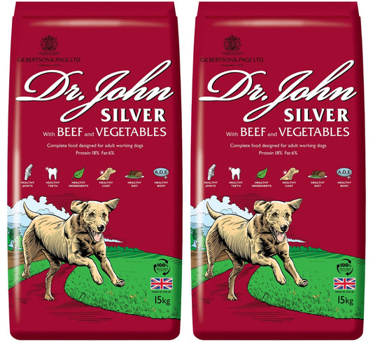 Dr John Silver – Beef & vegetables, food for adult and senior dogs, bundle  2x15kg