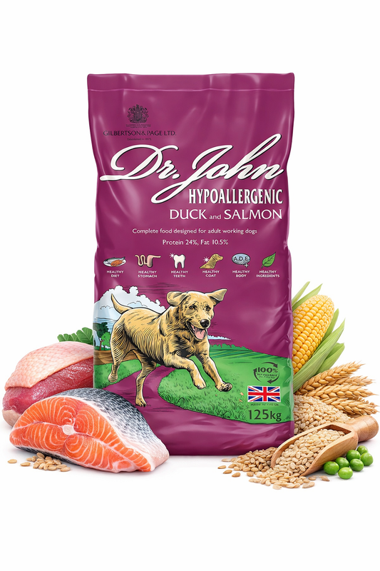Dr John Hypoallergenic – kaczka i łosoś • sucha karma dla psów wrażliwych • 12,5 kg