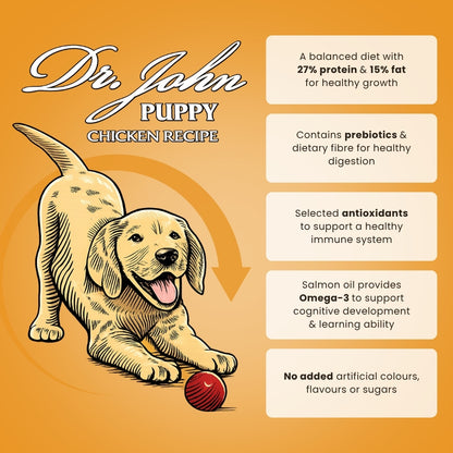Hundfoder Dr John Puppy – Komplett foder för valpar,  3x2 kg paket