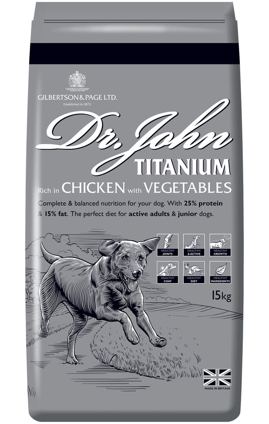 Dr John TITANIUM Rich in CHICKEN with VEGETABLES 15 kg - Premium Dog Food from Gilbertson & Page - Just $35.50! Shop now at Gilbertson & Page Europe