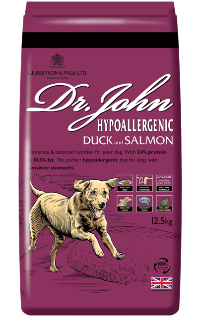 Dr John Hypoallergenic Duck & Salmon 12.5kg - Premium Dog Food from Gilbertson & Page - Just $41.50! Shop now at Gilbertson & Page Europe